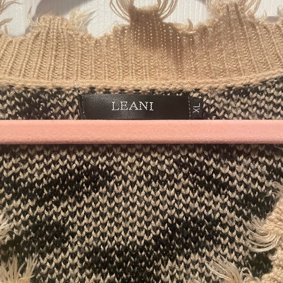 Khaki Leopard Print Loose Raw Edge Sweater - Picture 7 of 7